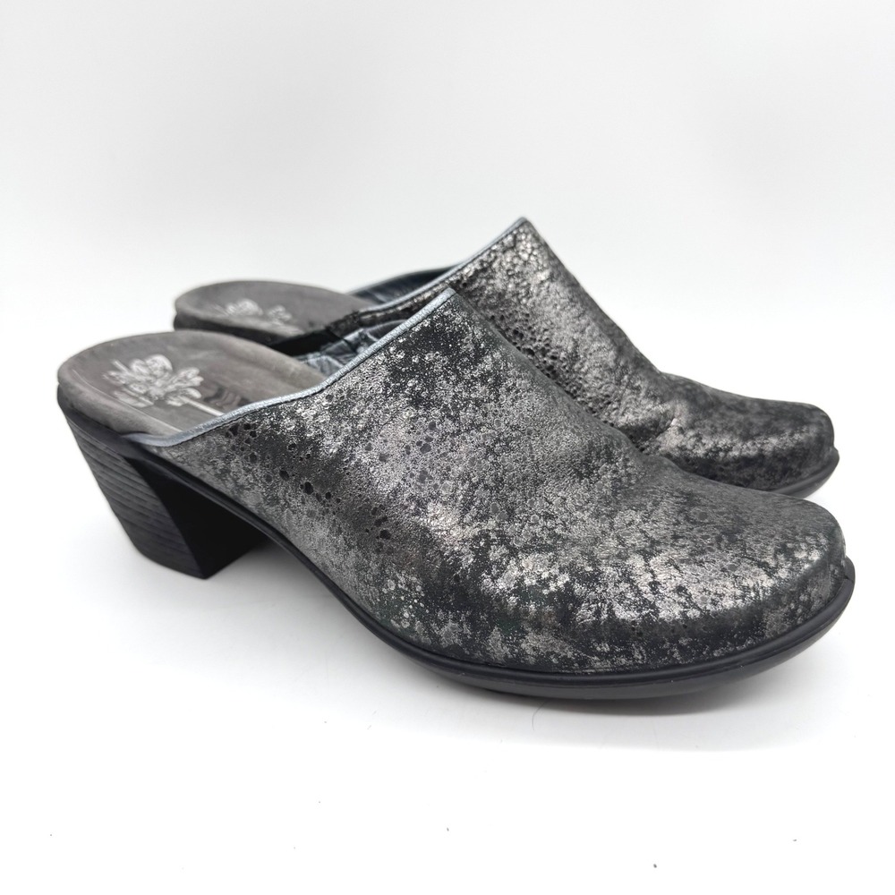 Romika Moro Goring‎ Mokasetta Silver Crackle Heeled Mule Clog 39 Office Comfort